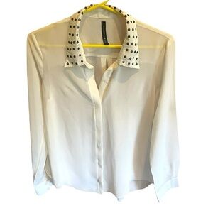 W118 by Walter Baker Sheer Ivory Blouse Embellished Collar Size Small